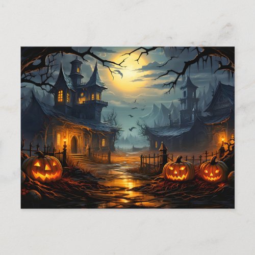 Creepy Haunted House Halloween Postcard