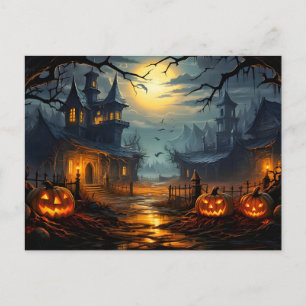 Creepy Haunted House Halloween Postcard
