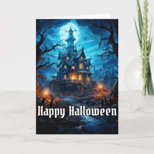Creepy Haunted House Happy Halloween Card