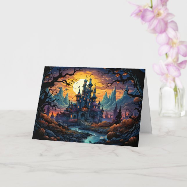 Creepy Haunted House | Happy Halloween Card (Orchid)
