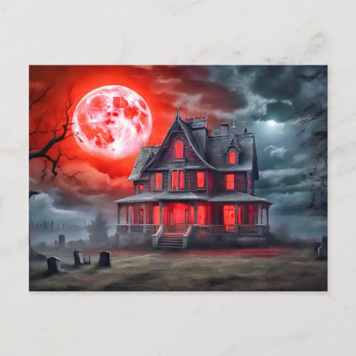 Creepy Haunted House In The Moonlight Postcard