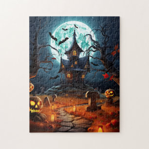 Creepy Haunted House Pumpkin Halloween Party Jigsaw Puzzle