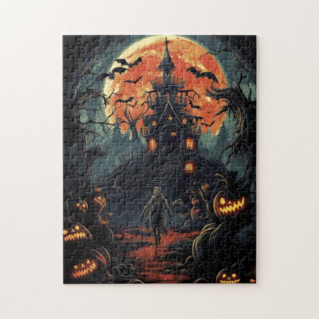 Creepy Haunted House Zombie Halloween Party Jigsaw Puzzle (Vertical)