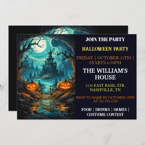Creepy Haunted Manor Halloween Party Invitations