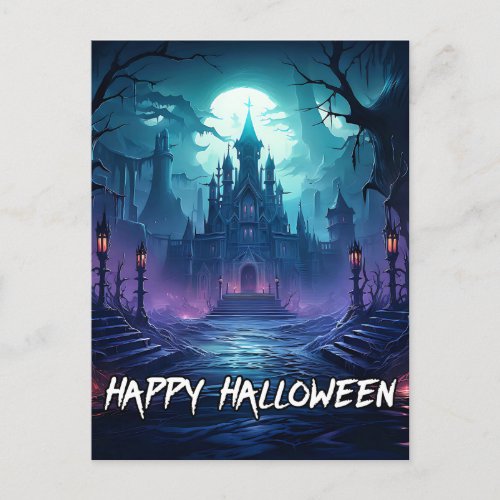 Creepy Haunted Manor  Happy Halloween Postcard