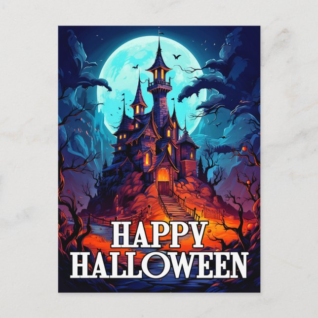 Creepy Haunted Manor | Happy Halloween Postcard (Front)