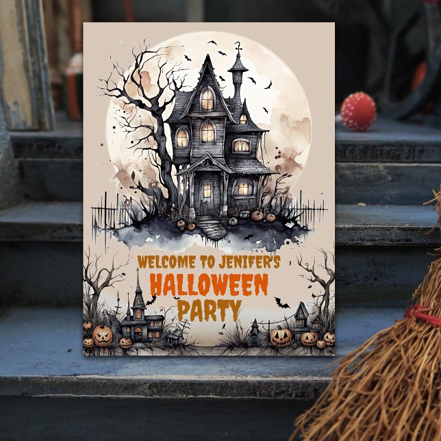 Creepy Haunted Mansion Halloween Party Foam Board (Welcome guests to a night of spine-tingling delights with this hauntingly delightful party sign.)