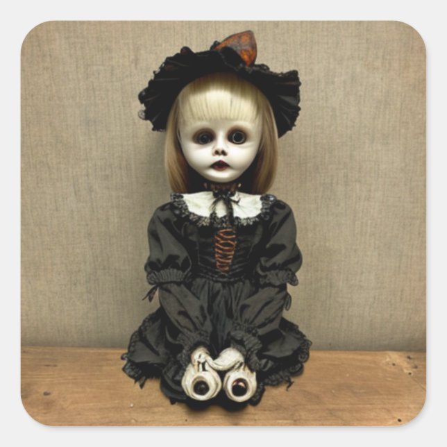 Creepy Haunted Old Antique Doll Halloween Square Sticker (Front)
