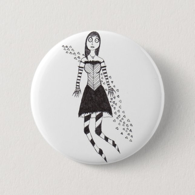creepy heart girl pinback button (Front)