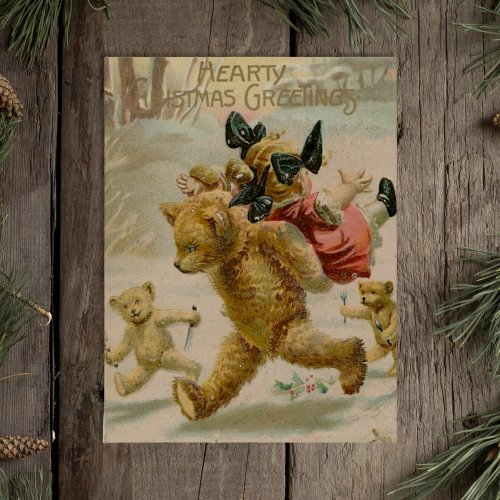 Creepy Hearty Christmas Vintage Kidnapping Bears Holiday Postcard