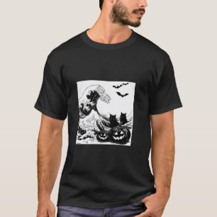Creepy Hokusai Wave Halloween Cats T Shirt