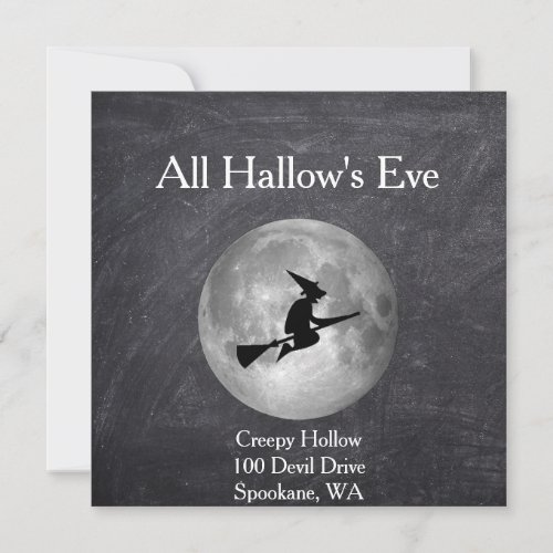 Creepy Hollow Halloween Witch and Moon Square Card