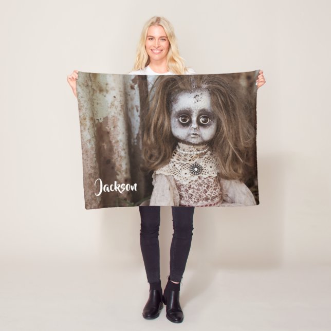 Creepy Horror Doll in Sepia Tones Fleece Blanket (In Situ)
