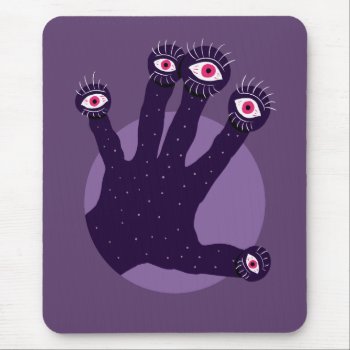 Creepy Horror Hand With Eyes Mouse Pad by borianag at Zazzle
