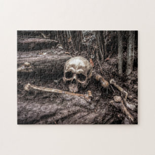 Creepy Horror Skeleton in Sepia Tones Jigsaw Puzzle