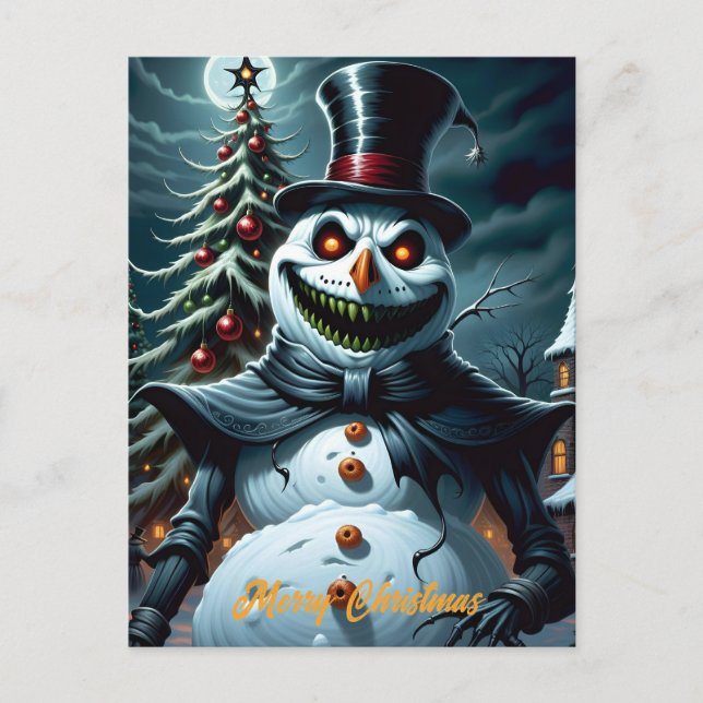 Creepy Horror Snowman Christmas Holiday Postcard (Front)