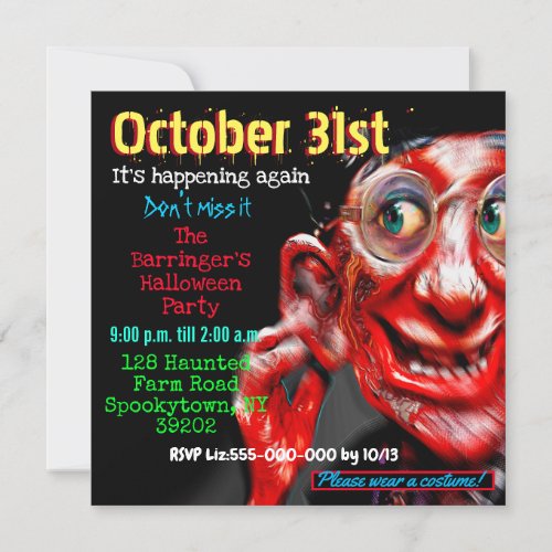 Creepy Horror Zombie Mad Scientist Halloween Invitation