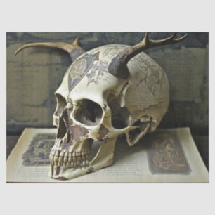 Creepy Human Antlered Skull Decoupage Tissue Paper