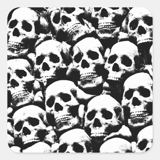 creepy human skulls pattern horror gothic dark art square sticker (Front)