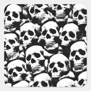 creepy human skulls pattern horror gothic dark art square sticker