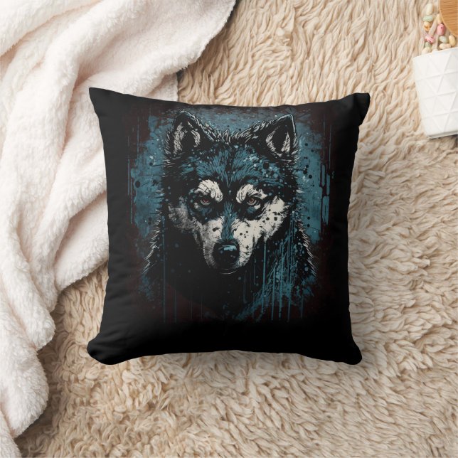 Creepy Husky Throw Pillow (Blanket)