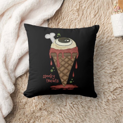 Creepy Ice Cream Halloween Throw Pillow