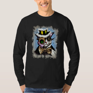 Creepy Illuminati Cat Cyborg Monocle Steam Cat Pun T-Shirt