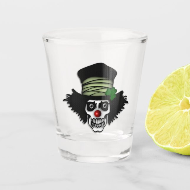 Creepy Irish Skeleton Clown Shot Glass (Front)