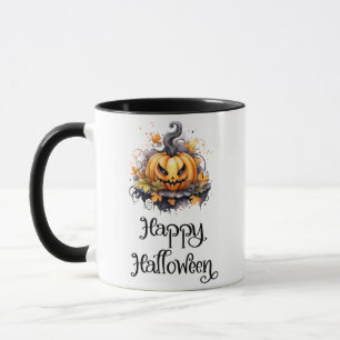 Creepy Jack-O' Lantern Fall Leaves Happy Halloween Mug