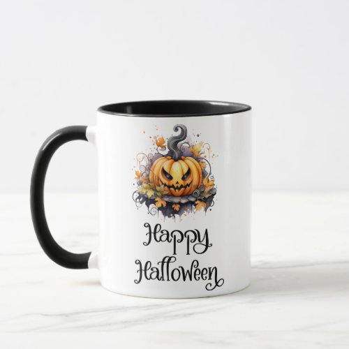 Creepy Jack_O Lantern Fall Leaves Happy Halloween Mug