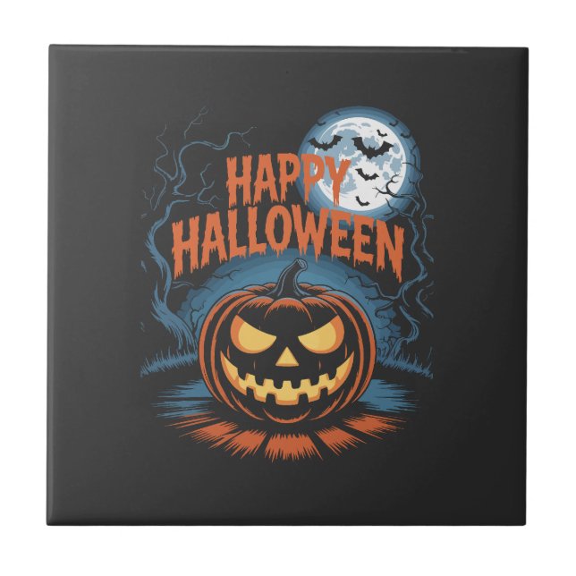 Creepy Jack O Lantern Halloween Ceramic Tile (Front)
