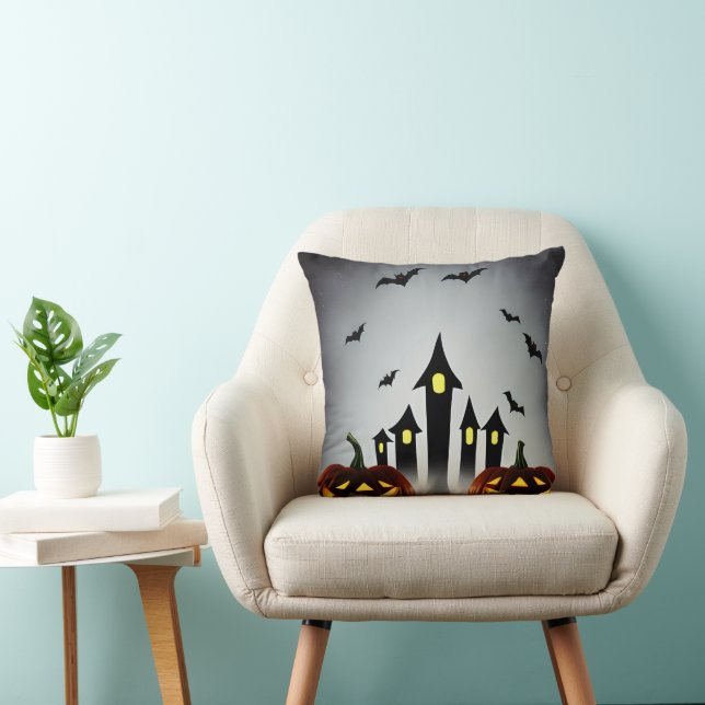 Creepy Jack o' Lantern Halloween Decor Throw Pillow (Chair)