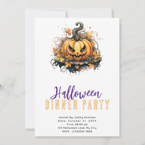 Creepy Jack_O Lantern Halloween Dinner Party Invitation