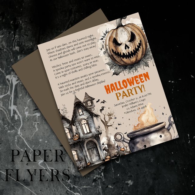 Creepy Jack O Lantern Halloween Poem Invitation Flyer (Inexpensive and ideal Halloween invitations, perfect for inviting guests to your party.)