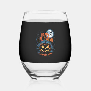 Creepy Jack O� Lantern Halloween Stemless Wine Glass