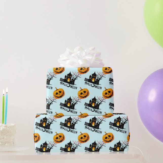 Creepy Jack-O-Lantern Haunted House Halloween Gift Wrapping Paper (Party Gifts)