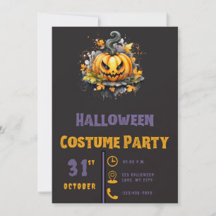 Creepy Jack-O' Lantern Modern Black Halloween Invitation