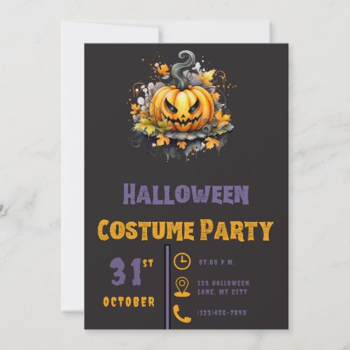 Creepy Jack_O Lantern Modern Black Halloween Invitation