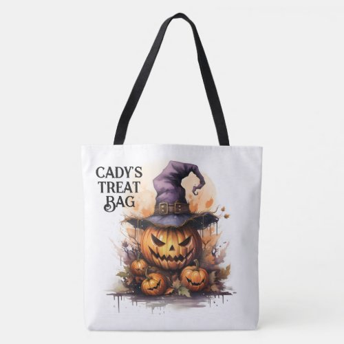 Creepy Jack_o_Lantern Wearing a Witches Hat  Tote Bag