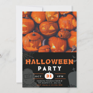 Creepy Jack-O' Lanterns Black Halloween Invitation