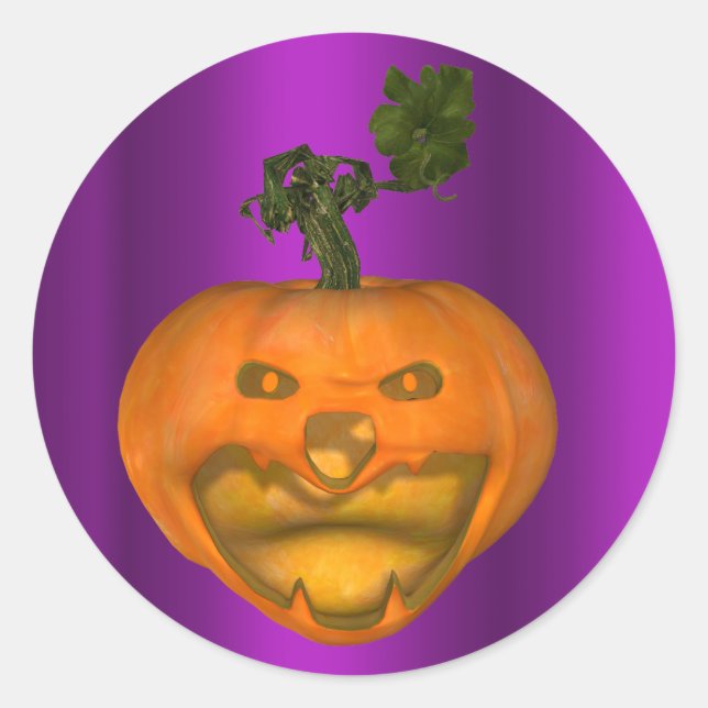 Creepy Jack O'Lantern Purple Halloween Classic Round Sticker (Front)