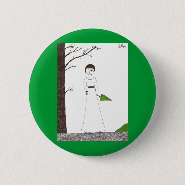 Creepy Jane Austen Rice Painting Pinback Button (Front)