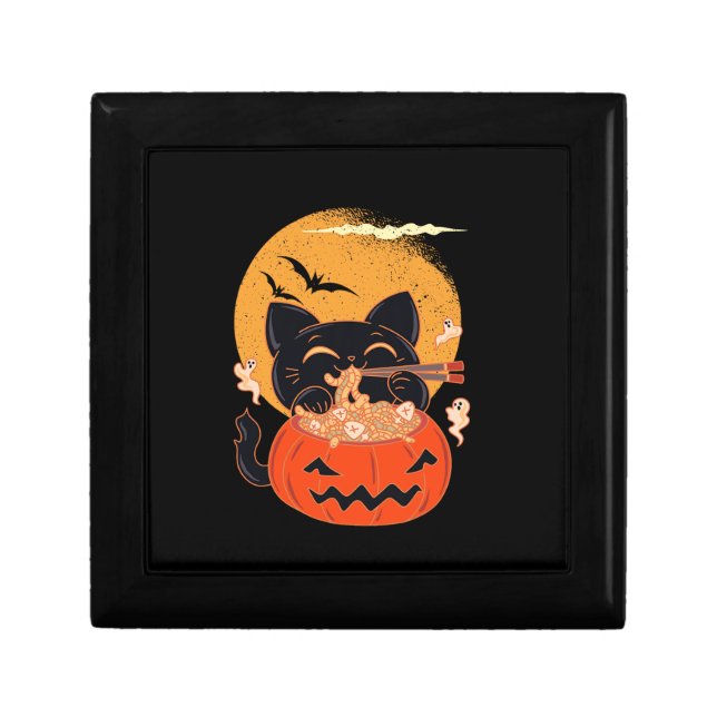 Creepy Kawaii Cat Eating Worms Ramen Noodles Hallo Gift Box (Front)
