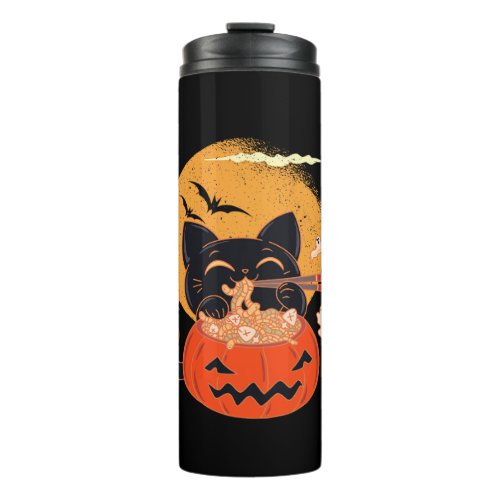 Creepy Kawaii Cat Eating Worms Ramen Noodles Hallo Thermal Tumbler