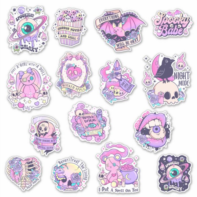 Creepy Kawaii Pastel Goth Witchery Sticker (Front)