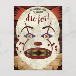 Creepy Killer Clown Halloween Party Invitation Postcard