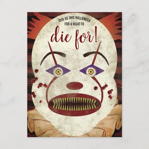 Creepy Killer Clown Halloween Party Invitation Postcard
