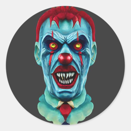 Creepy Killer Zombie Clown Horror Art  Classic Round Sticker