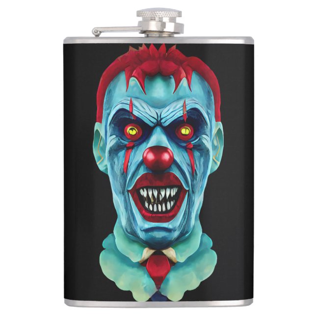 Creepy Killer Zombie Clown Horror Art  Flask (Front)
