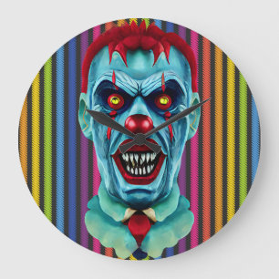 Creepy Killer Zombie Clown Horror Art Large Clock